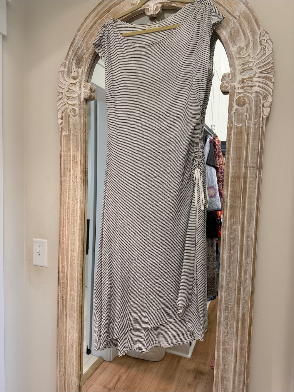 Max Studio Black & White Striped Midi Dress with Side Tie